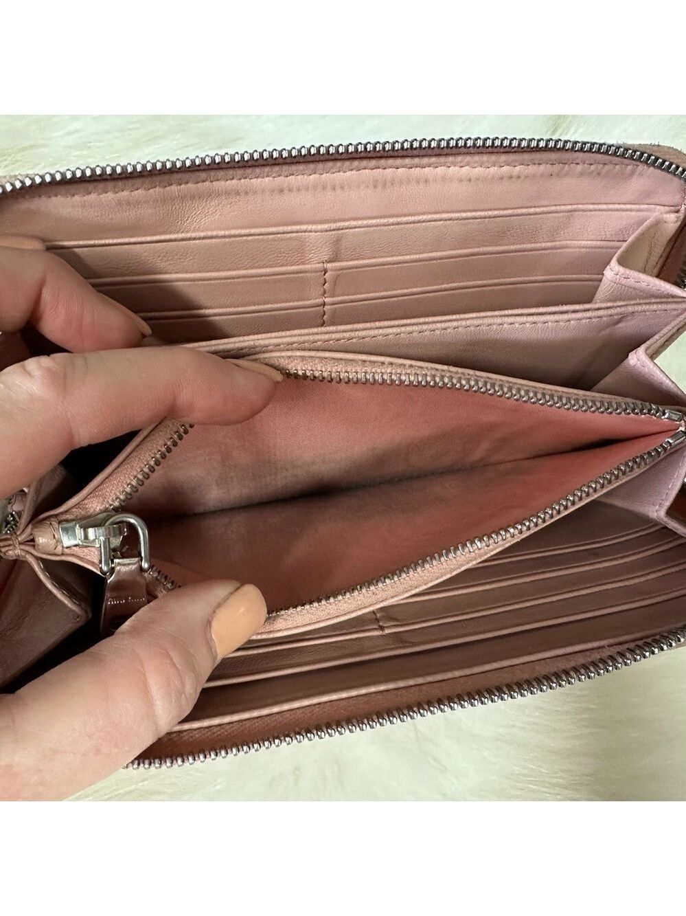 MIU MIU LOGO PEARL RHINESTONE MATELASSE LEATHER ZIPPY ZIP AROUND LONG WALLET - Picture 10 of 13